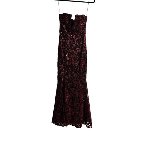 Dress the Population Burgundy Sequin Floral Strapless Gown – Size XS - Picture 8 of 14
